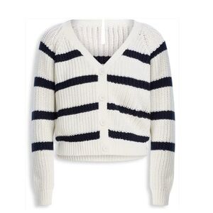 AQUA Nadeera Long Sleeve Cardigan Sweater – XS, White/Black, NWT